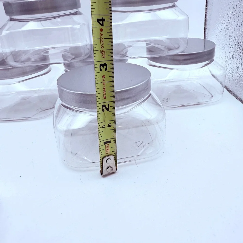 13 Clear Square Plastic Jars with Silver Lids 8oz Cosmetics Crafts Party Favors